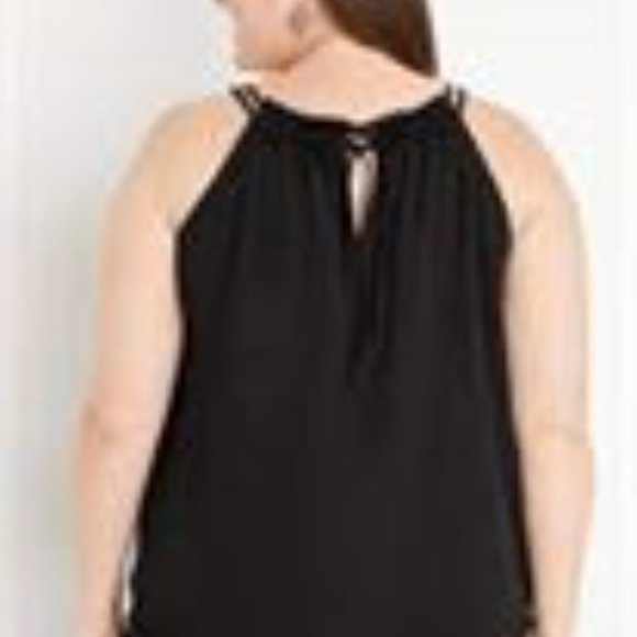 Maurices Plus Size Solid Ruffle High Neck Tank Top With keyhole tie back - Picture 2 of 2